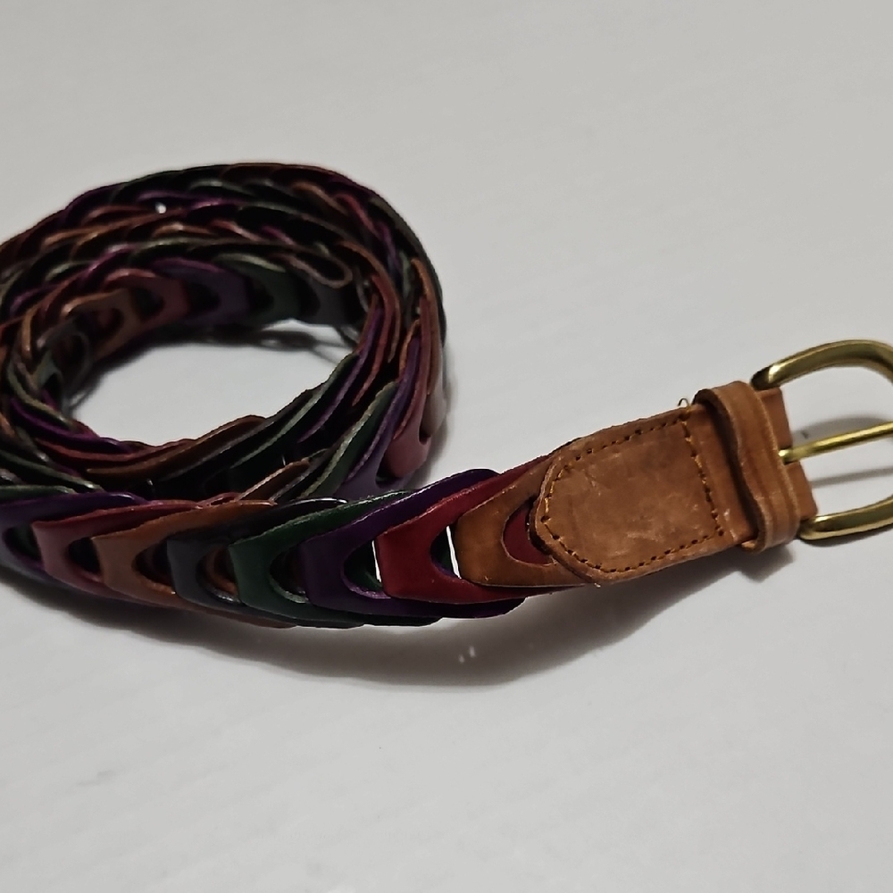 Amiee Lynn Multicolor Braided Leather Belt with Gold Buckle Size M/L